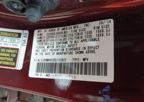 2014 Honda Cr-V Lx from USA, damaged, VIN 5J6RM4H32EL113823